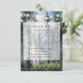 Forest String Lights Wildflowers Floral Wedding RSVP Kaartje (Staand voorkant)