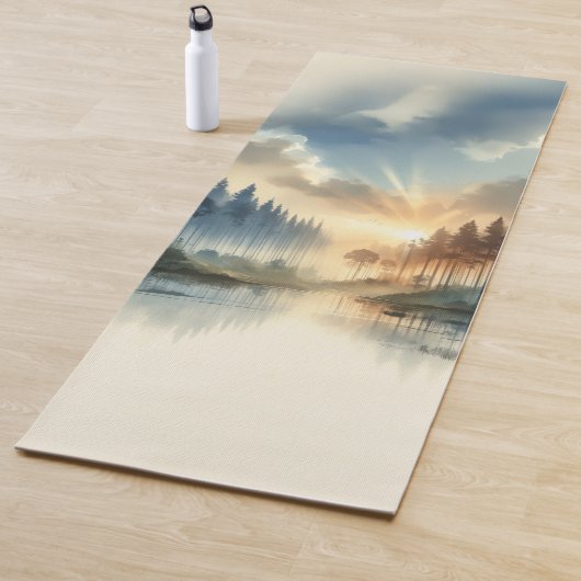Forest Sunrise Yoga Mat – Tranquil Nature Scene (In situ)