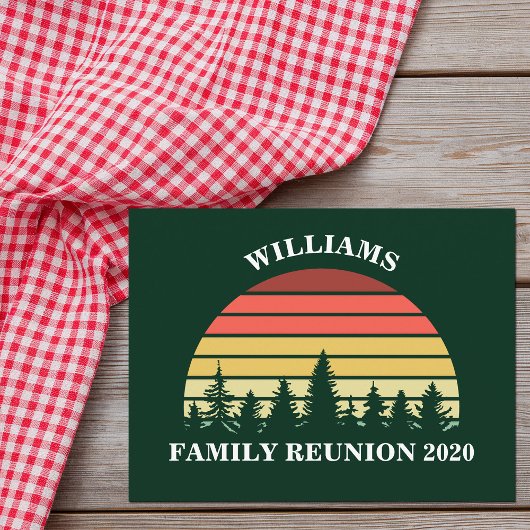 Forest Sunset Camping Custom Family Reunion Briefkaart