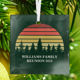 Forest Sunset Camping Custom Family Reunion Glas Ornament