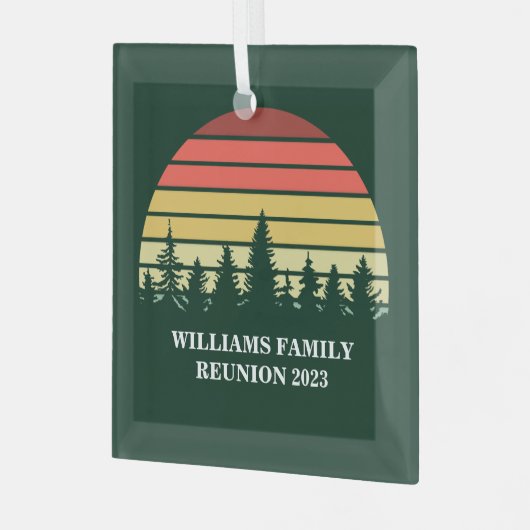 Forest Sunset Camping Custom Family Reunion Glas Ornament (Voorkant links)