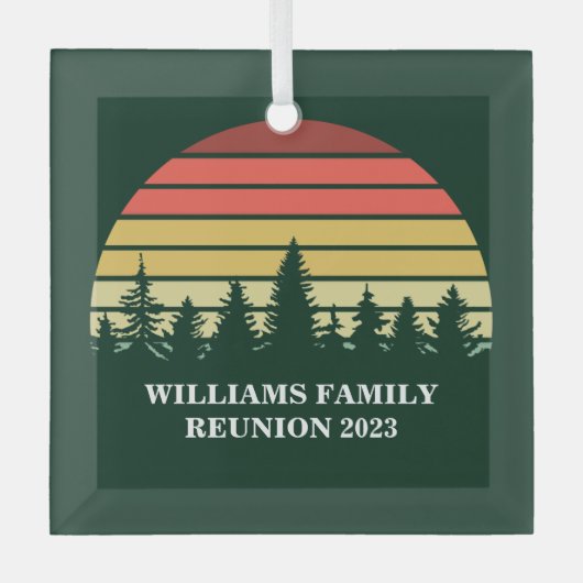 Forest Sunset Camping Custom Family Reunion Glas Ornament (Voorkant)