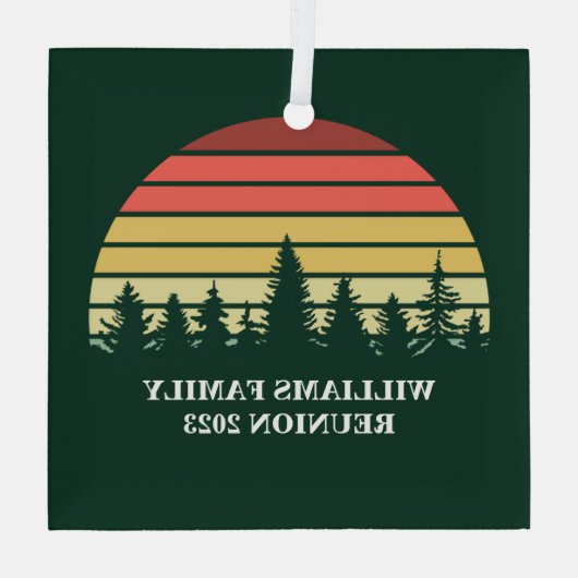 Forest Sunset Camping Custom Family Reunion Glas Ornament (Achterkant)