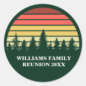 Forest Sunset Camping Custom Family Reunion Ronde Sticker (Voorkant)