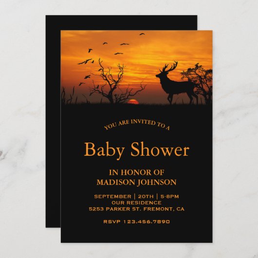 Forest Sunset Deer Baby shower Kaart (Voorkant / Achterkant)