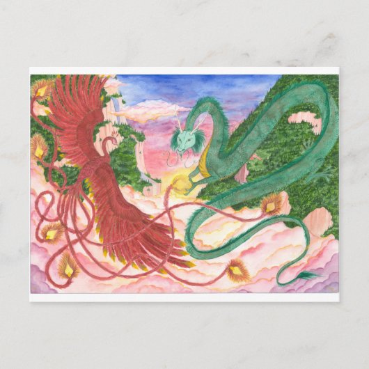 Forest Sunset Dragon en Phoenix Briefkaart (Voorkant)