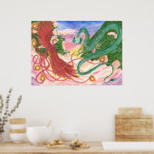 Forest Sunset Dragon en Phoenix Poster (Keuken)