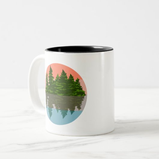 Forest Sunset Natuur Pine Trees Tweekleurige Koffiemok (Voorkant links)