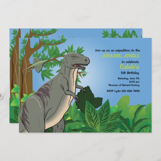 Forest T- Rex Dinosaur Invitation Kaart (Voorkant / Achterkant)