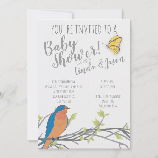 Forest Theme Baby shower met Bluebird & Foliage Kaart (Voorkant)