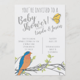 Forest Theme Baby shower met Bluebird & Foliage Kaart