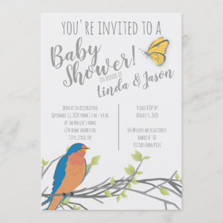 Forest Theme Baby shower met Bluebird & Foliage Kaart