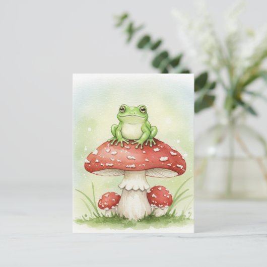 Forest Throne Frog Mushroom Briefkaart Postcrossin (Staand voorkant)