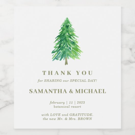 Forest Tree Elegant Dank u bruiloft Wijn Etiket (Enkel label)