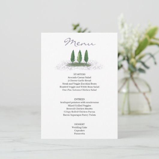Forest Tree Lavender Wedding Service Menu (Staand voorkant)