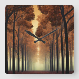 Forest Tree Nature Wall Clock Vierkante Klok