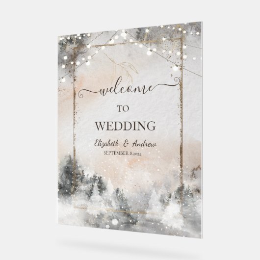 Forest Tree String Lights Sneeuw Acryl Bord (Hoek)