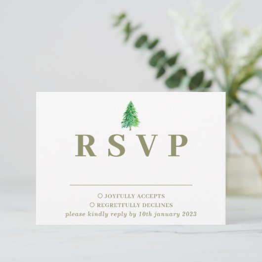 Forest Tree Waterverf Bloemen Bruiloft Reactie RSVP Kaartje (Staand voorkant)