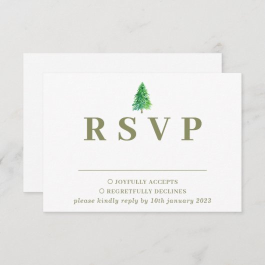 Forest Tree Waterverf Bloemen Bruiloft Reactie RSVP Kaartje (Voorkant / Achterkant)