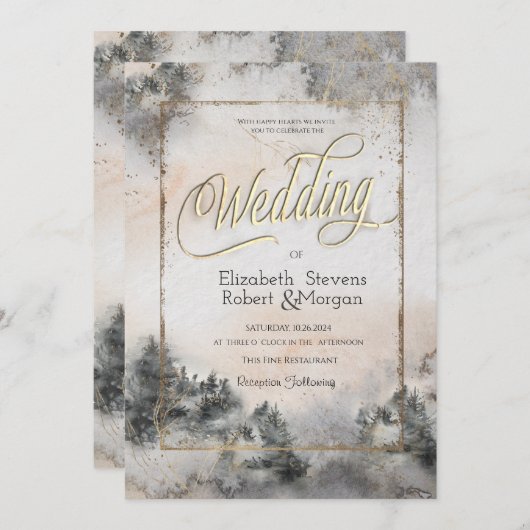 Forest Tree Woodland String Lights Bruiloft Kaart (Voorkant / Achterkant)