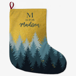Forest Trees Golden Landscape Baby Monogram Grote Kerstsok
