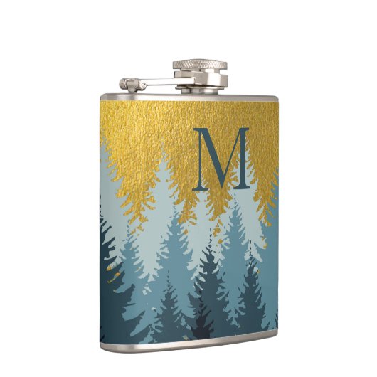 Forest Trees Golden Landscape Baby Monogram Heupfles (Rechts)