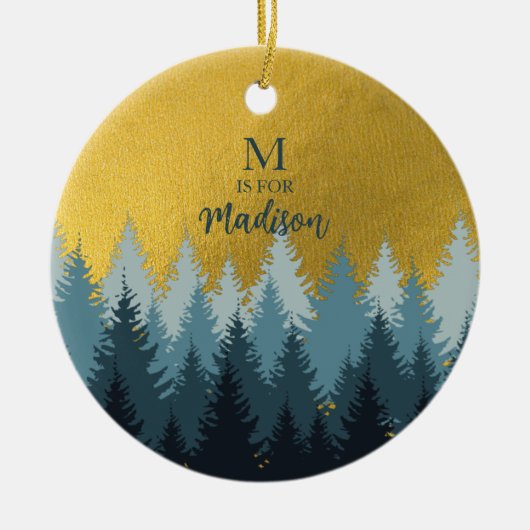 Forest Trees Golden Landscape Baby Monogram Keramisch Ornament (Voorkant)