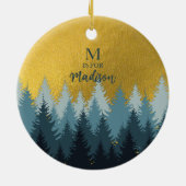 Forest Trees Golden Landscape Baby Monogram Keramisch Ornament (Achterkant)