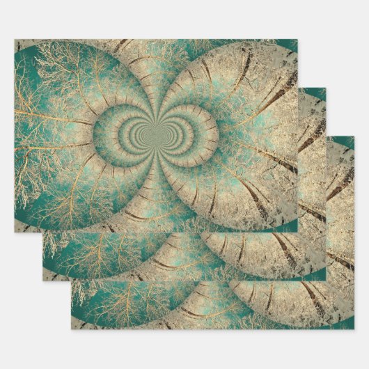 Forest Trees Green Brown Winter Woodland Inpakpapier Vel (Set)