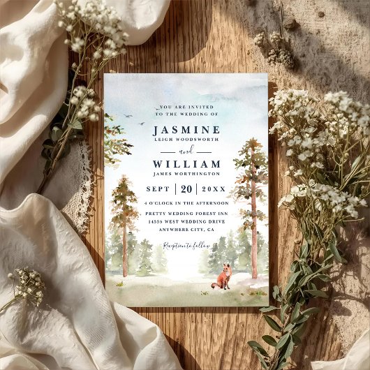 Forest Trees Landscape Rustic QR Code Wedding Kaart