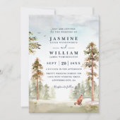 Forest Trees Landscape Rustic QR Code Wedding Kaart (Voorkant)