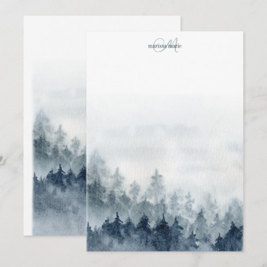 Forest Trees Monogrammed Notitiekaartje (Voorkant / Achterkant)