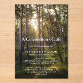 Forest Trees Sunset Celebration of Life Funeral Acryl Uitnodigingen (Voorkant)