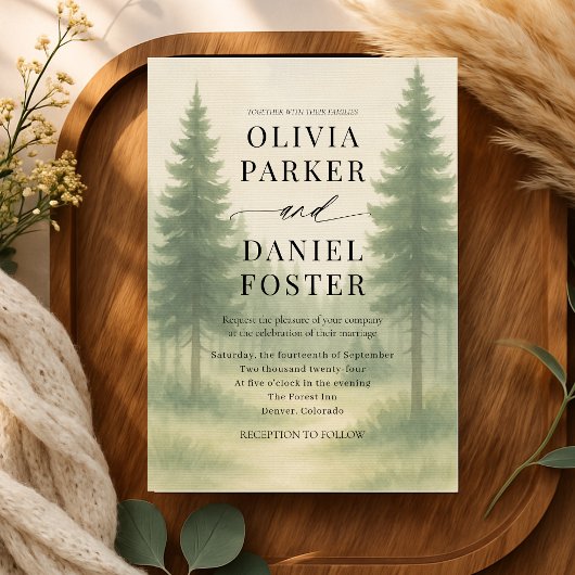 Forest Trees Watercolor Destination Wedding  Kaart