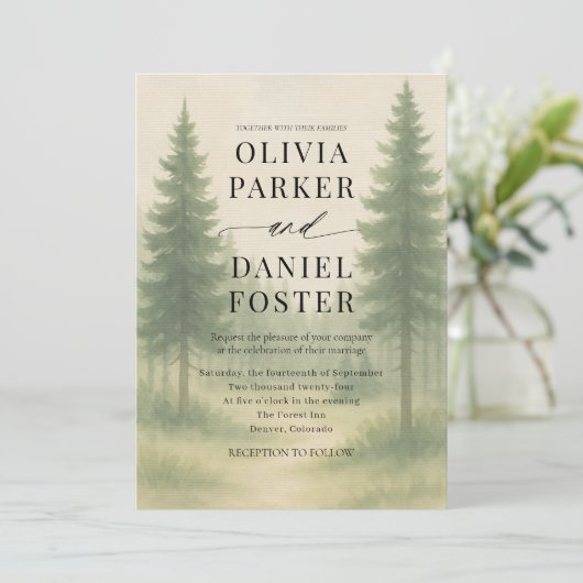Forest Trees Watercolor Destination Wedding  Kaart (Staand voorkant)