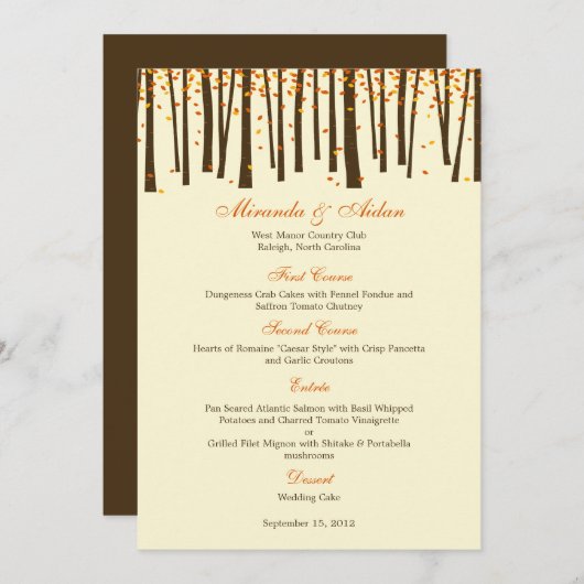 Forest Trees Wedding Menu Kaart - Sinaasappel - (Voorkant / Achterkant)