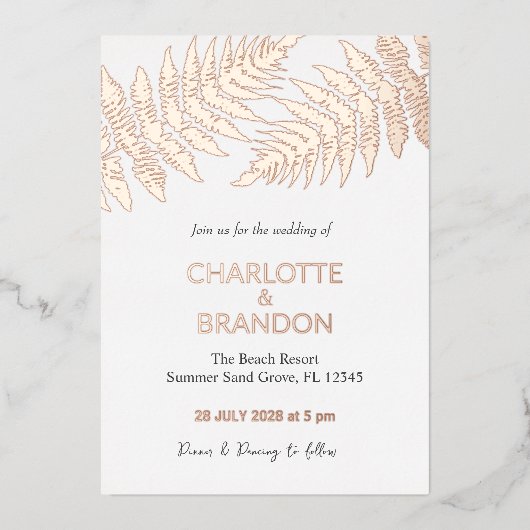 Forest varens buiten bruiloft Roos goud Folie Uitnodiging (Voorkant)