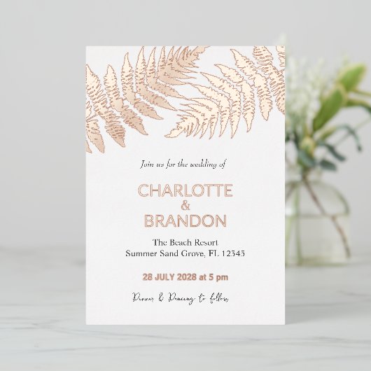 Forest varens buiten bruiloft Roos goud Folie Uitnodiging (Staand Voorkant)