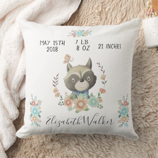 Forest Vrienden Leuke Racoon Geboorte Statistieken Kussen (Deken)