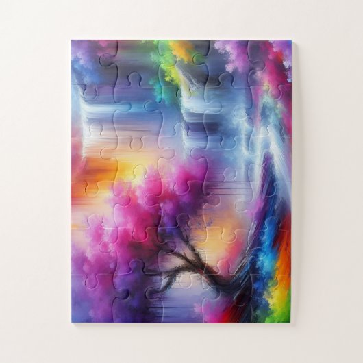 Forest Waterfall AI Gegenereerd Abstract Schildere Legpuzzel (Verticaal)