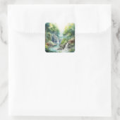 Forest Waterfall Vierkante Sticker (Tas)