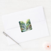 Forest Waterfall Vierkante Sticker (Envelop)