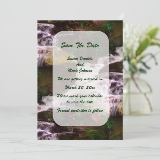 Forest Waterfall Wedding Natuur Save The Date (Staand voorkant)