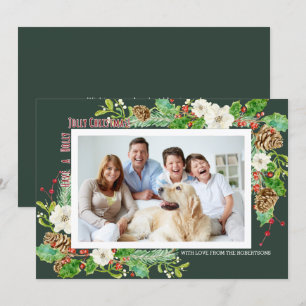Forest Waterverf Kerstmis Holly Jolly Floral Kaart
