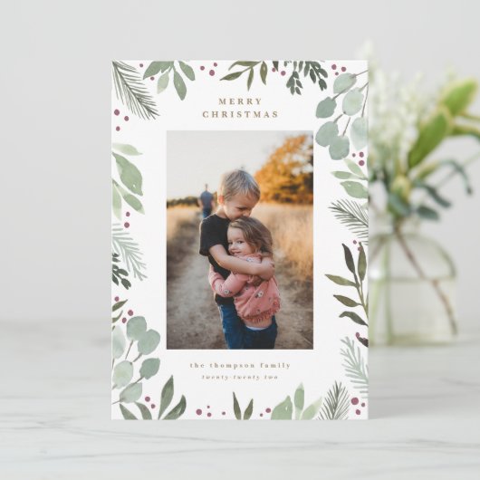 Forest Waterverf Merry-kerstfotokaart Kaart (Staand voorkant)