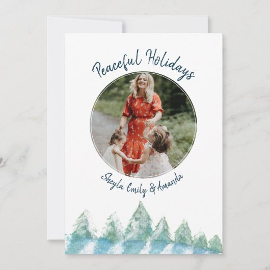 Forest Waterverf Peaceful Winter FotoKerstmis Feestdagenkaart (Voorkant)