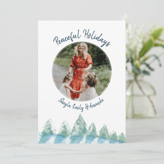 Forest Waterverf Peaceful Winter FotoKerstmis Feestdagenkaart (Staand voorkant)