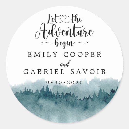 Forest Waterverf Wedding Ronde Sticker (Voorkant)