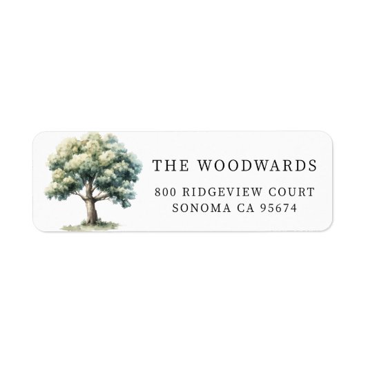 Forest Waterverf Woodland Tree Retouradres Etiket (Voorkant)