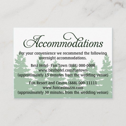 Forest Wedding Accommodation - Receptie Kaarten (Voorkant)